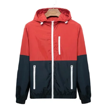 

Windbreaker Men Casual Spring Autumn Lightweight Jacket 2020 New Arrival Hooded Contrast Color Zipper up Jackets Outwear Cheap
