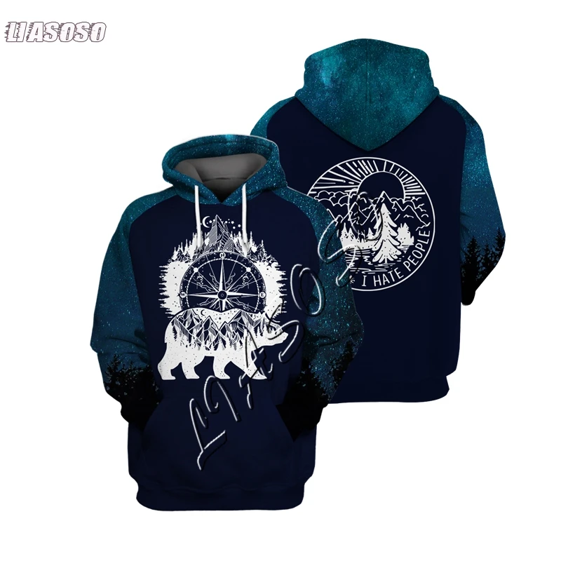 

LIASOSO 3D hoodie camp sweatshirt Ice World Dream Bear Camping Hoodie Fun 3D Sweatshirt I HATE PEOPLE pullover
