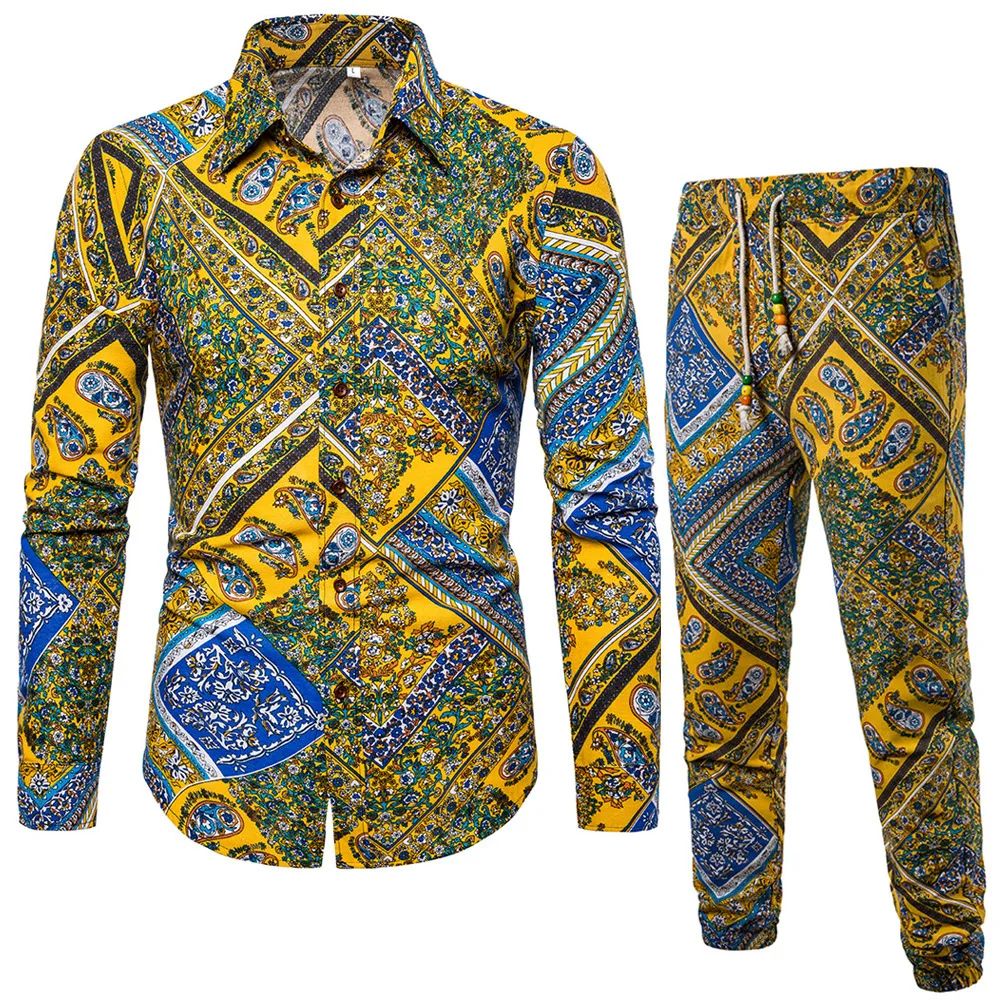 

Spring And Autumn New Products Men Long Sleeve Printed Shirt Set A052