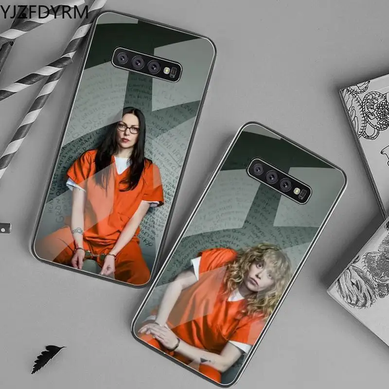 

YJZFDYRM Orange Is the New Phone Case Tempered Glass For Samsung S20 Plus S7 S8 S9 S10 Plus Note 8 9 10 Plus