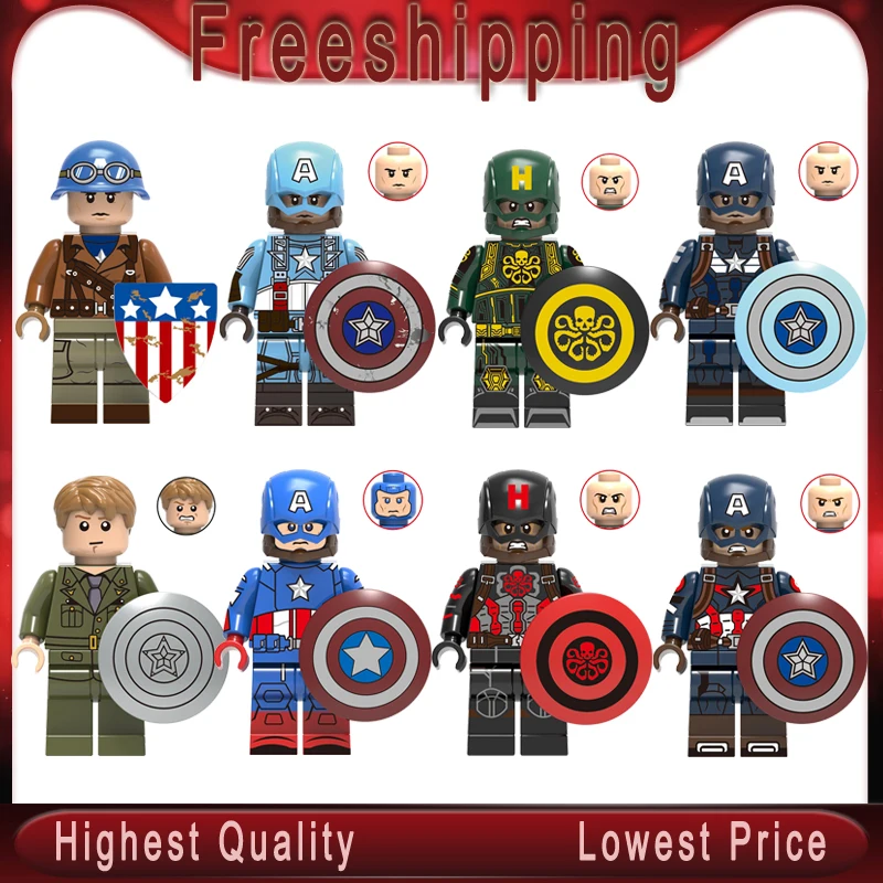 

Legoly Captain America action Figure Marvel Super Hero Steve Rogers Avengers Endgame Building Blocks children Toy gifts X0236