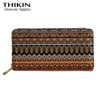 

THIKIN African Style Colorful Print Women Leather Wallets Zipper Clutch Money Bag Multi-card Long Purse Lady Cards Holder Custom