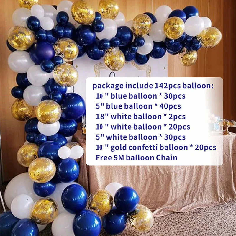 142 шт./компл. белый золотой воздушный шар "Конфетти" комплект гирлянды Светящийся синий Шар АРКА для взрослых Свадебная вечеринка украшение душевой кабины фон