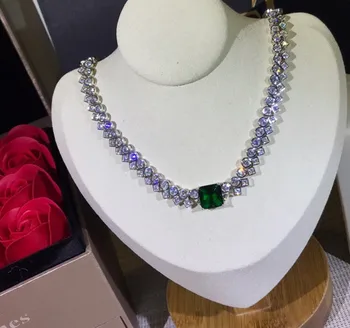 

Hot Brand copper Jewelry For Women green cz flower Neckalce lace shape zircon Pendant sweater chain Fashion Party Necklace