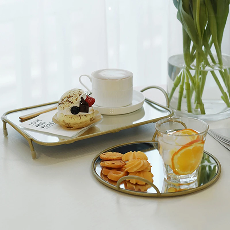 

Латунный цветной зеркальный лоток в европейском стиле, бинауральный лоток для хранения, Домашний Настольный лоток для хранения, аксессуары для украшения гостиной