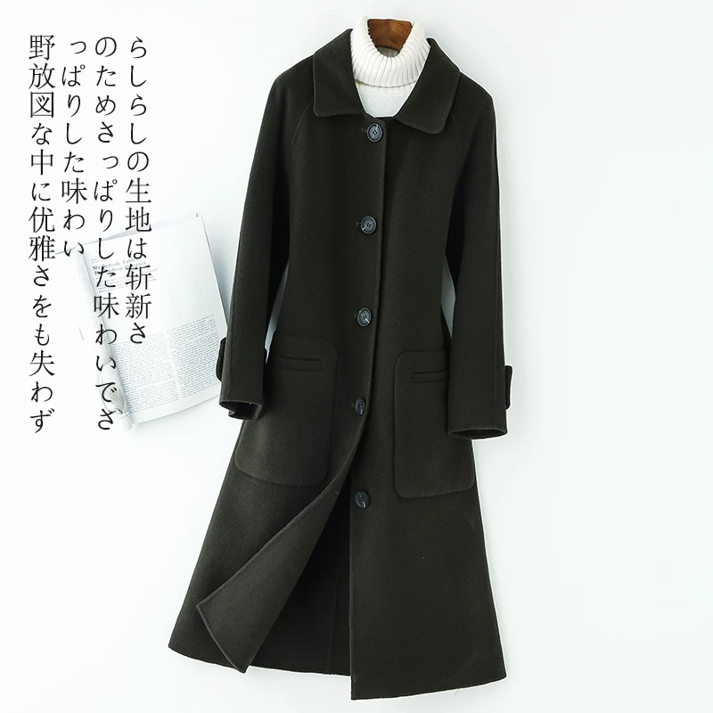 

Double faced cashmere coat 2019 autumn new medium long woollen coat pure wool doll collar Hepburn
