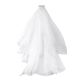 

Lace Wedding Veil Double Layer Long Bridal Veil With Comb Handmade Beaded Head Veil for Bride Wedding Accessories