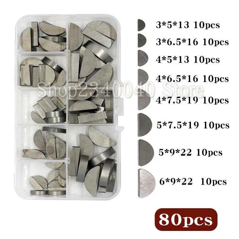 80pcsMetalWoodruffKeysAssortmentKit8DifferentSizesFasteners