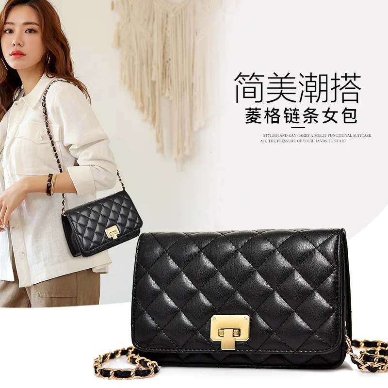 

2020 New Style Korean-style Bag Women's Lozenge Versatile WOMEN'S Bag Lock Chain Crossbody/shoulder Bag Square Sling Bag