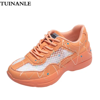 

TUINANLE Sneakers Women Fashion Colorful Graffiti Wedge Sneakers 2020 New Arrival Platform Sneakers Reflective Luminous Shoes