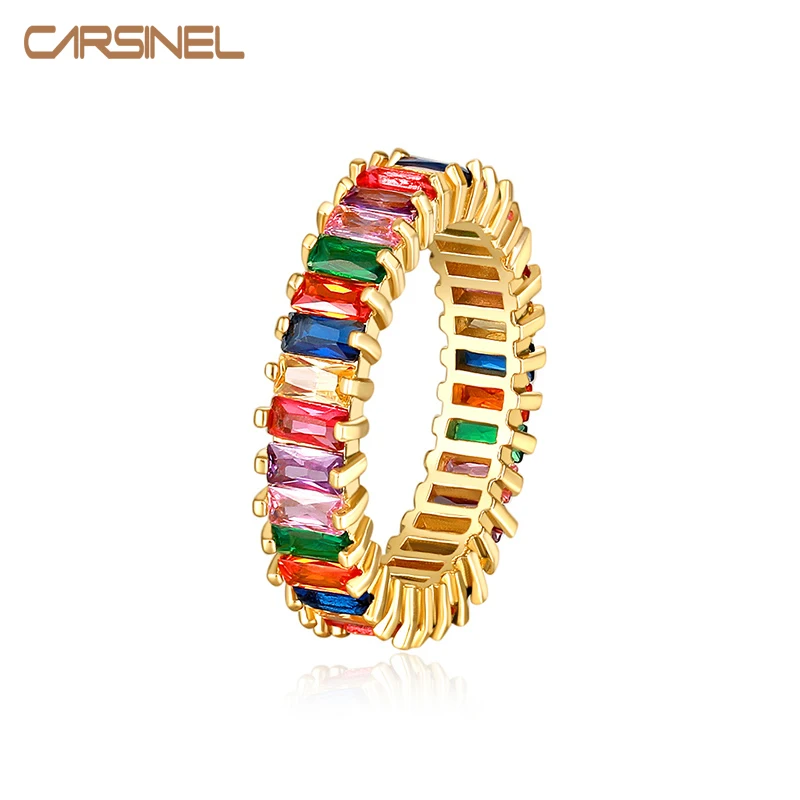 

CARSINEL Brand Colorful Crystals Cubic Zirconia Wedding Engagement Ring for Woman Gold color Gift Rings Fashion Jewelry
