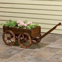 Backyard antique deocrative garden wooden cart