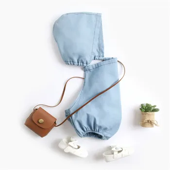 

Newborn Cotton baby girl clothes Cute Pure blue denim Jumpsuit with hat Children's Clothes Toddler Home service baby boy clothes
