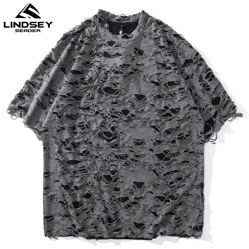 Футболка мужская с бахромой и кисточками хлопковая тенниска дырками майка в