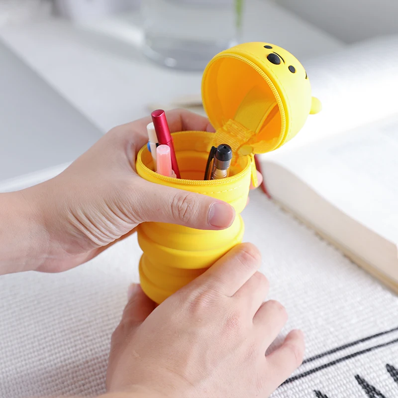 Cute Cartoon Bear Women Cosmetic Bag Fashion Soft Silicone Toiletry Bag Long Suitcase For Makeup Cute Cartoon Kids Pencil Case