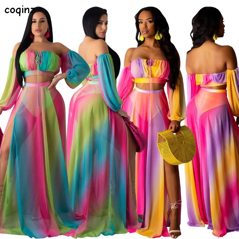 Summer 2020 Plus Size Sexy Two Piece Set Crop Top And Sheer Skirt Matching Sets 2 Mesh Outfits For Women TwotwinstyleCM597 | Женская