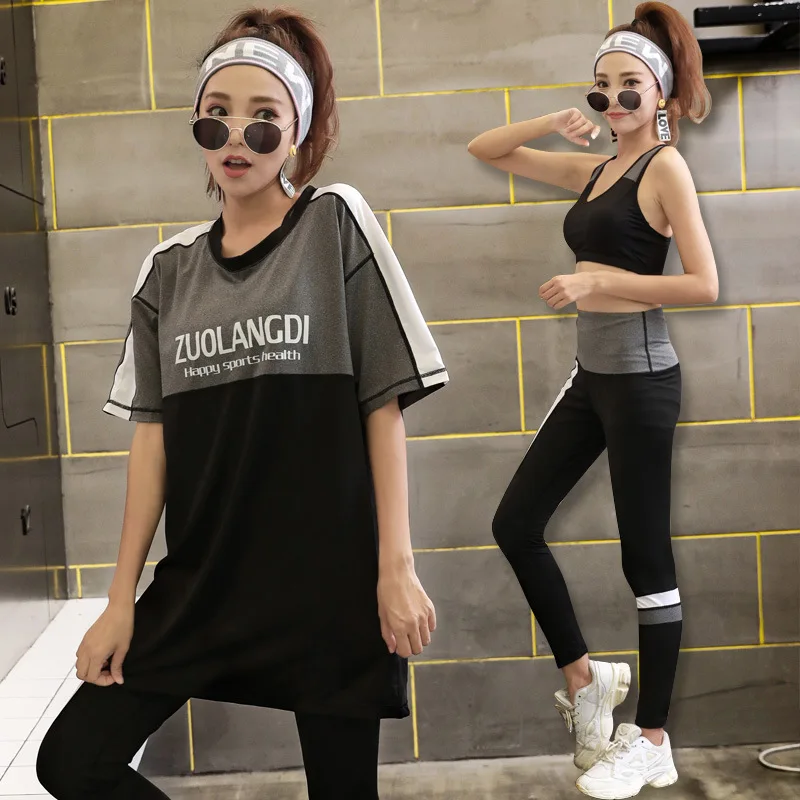 

Summer New Style Running Sports Fitness Suit Three-piece Set Loose-Fit Quick-Dry Large Size Yoga Clothes WOMEN'S Suit