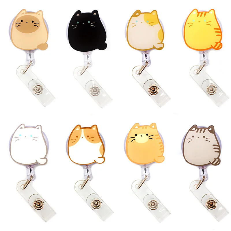 Lovely Simple Cats Acrylic Retractable Badge Reel Nurse Doctor Student Exhibition ID Card Clips Badge Holder Stationery