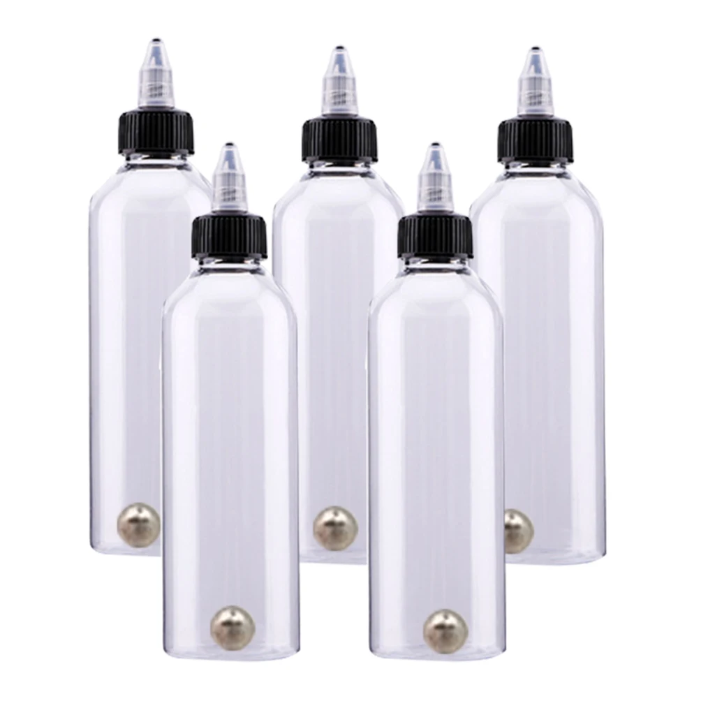 5x 30/50/60/120/250ml Tattoo Airbrush Ink Dispensing Boston Bottles Plastic