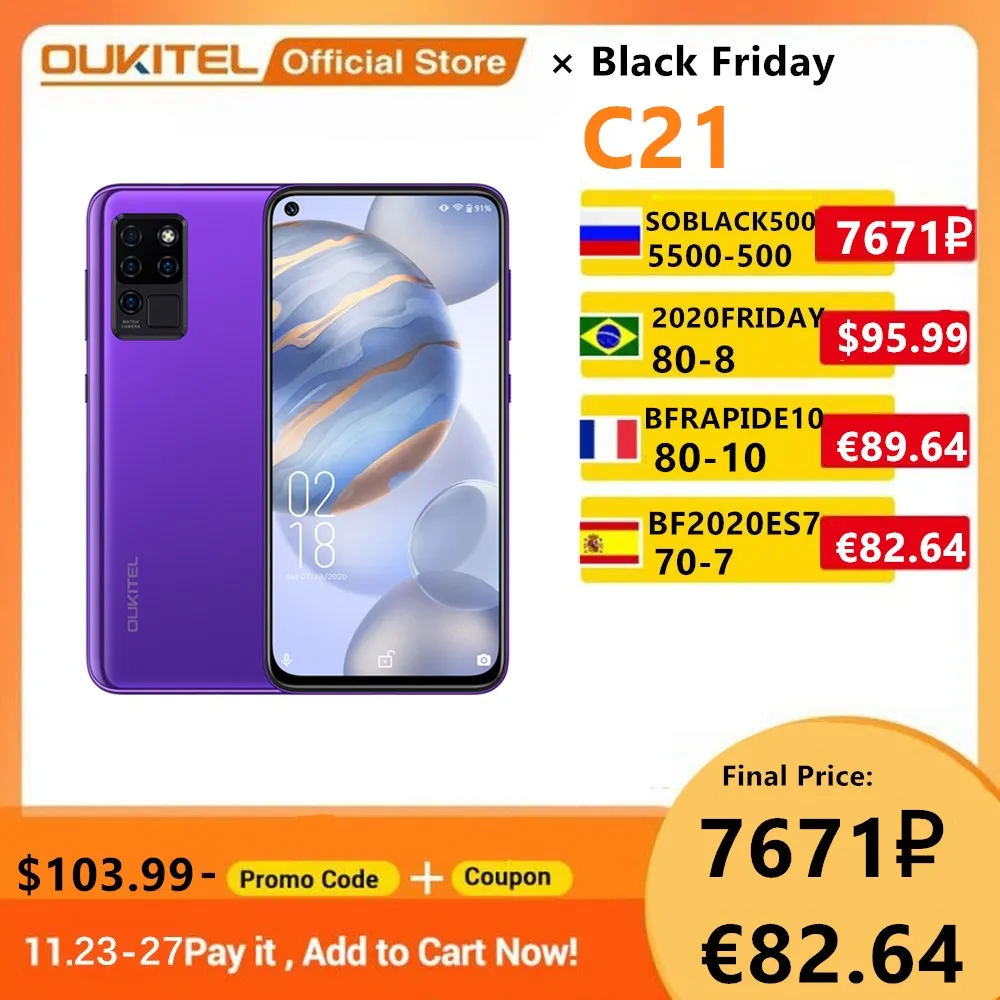 OUKITEL C21 Smart Phone Helio P60 Quad Camera 20MP