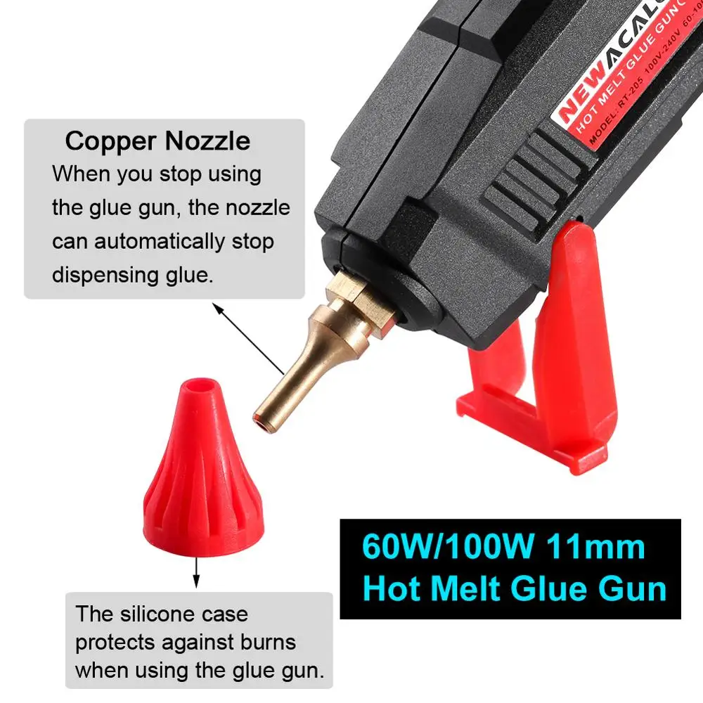 NEWACALOX EU/US 60 Вт 100 вт DIY клеевой пистолет промышленная медная насадка Gluegun 10 шт. 11 мм