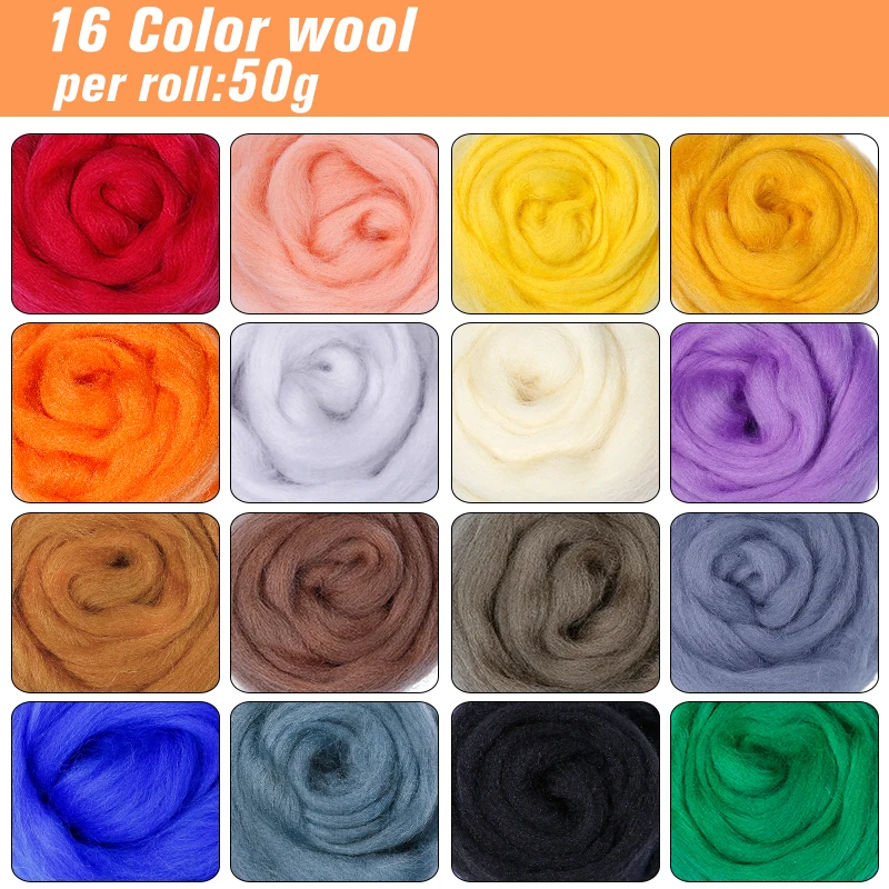 Merino Felting Wool Wool Fibre Roving For Needle Felting Hand Spinning DIY materials Needle 16 Colors