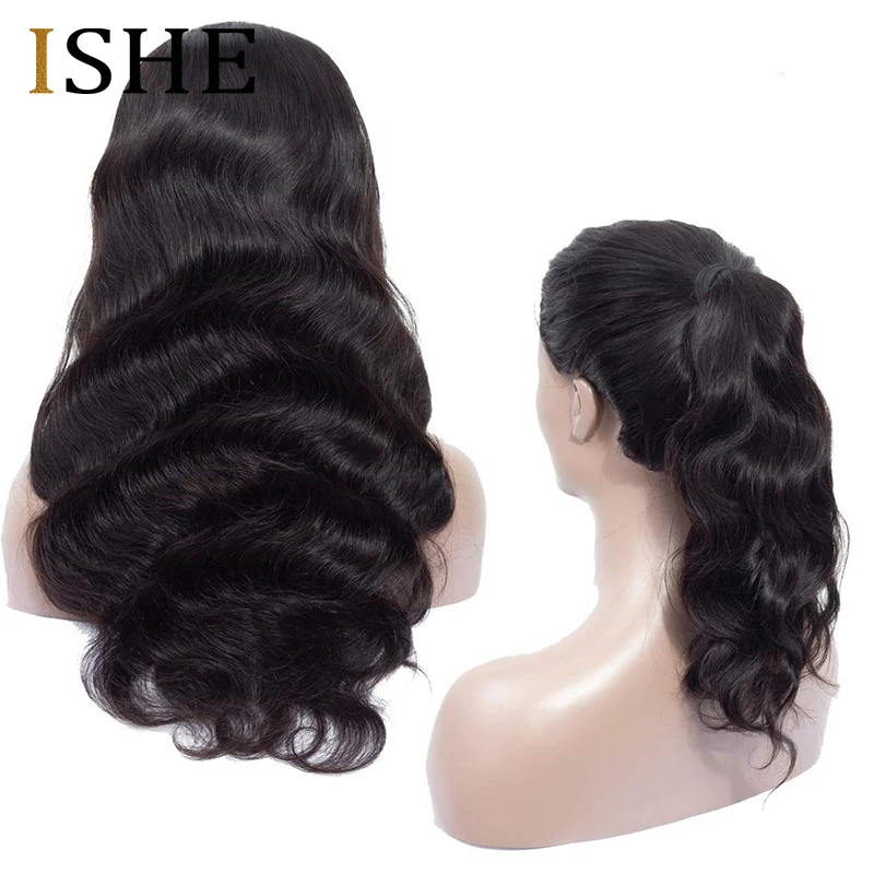 HD шнурка Полный парик шнурка человеческих волос парики объемная волна парик прозрачный Синтетические волосы на кружеве парики для чернокожих Для женщин предварительно вырезанные с детскими волосами