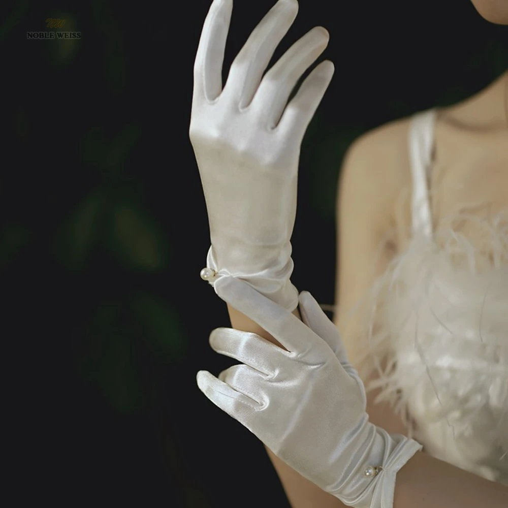 נשים חתונה כלה קצר כפפות סאטן מלא אצבע יד אורך לנשף תחפושות כפפות|כפפות  לכלה| - AliExpress