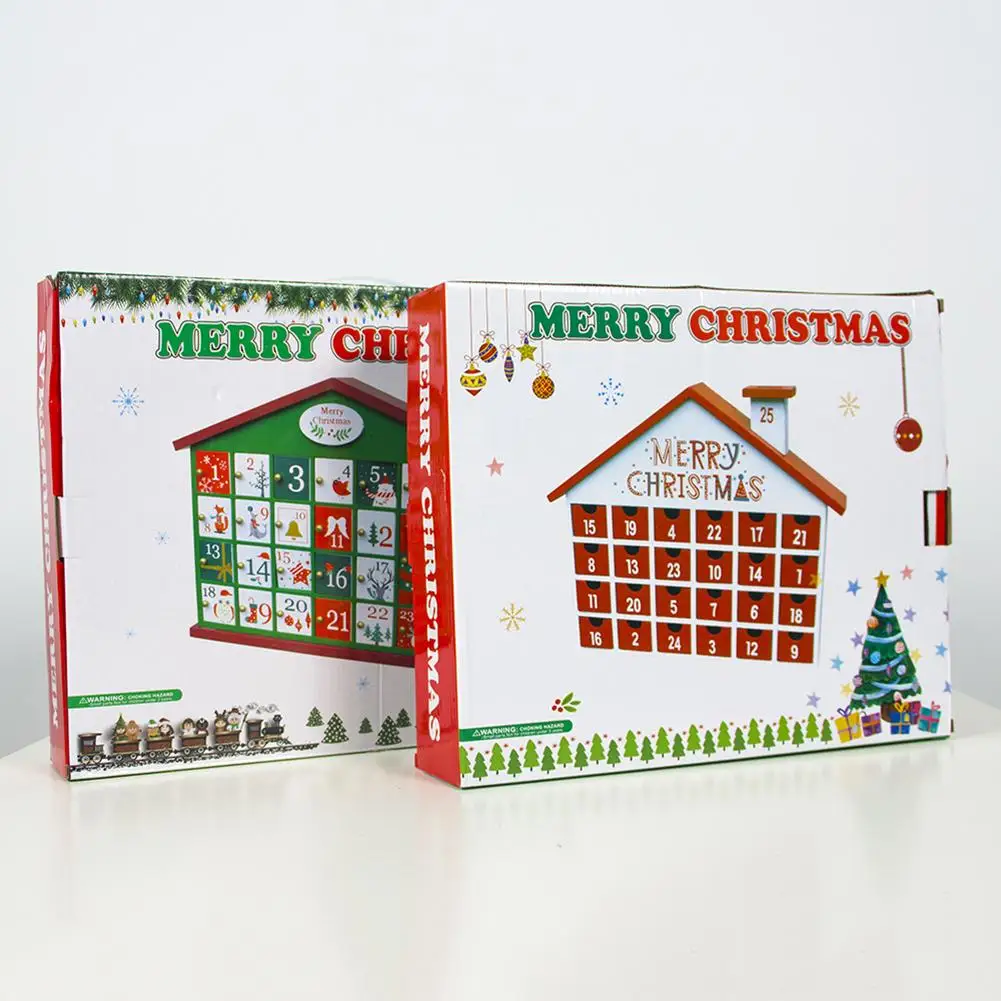 Рождественские украшения Деревянный Рождественский обратный отсчет Advent календарь коробка Детские конфеты коробка для хранения подарка