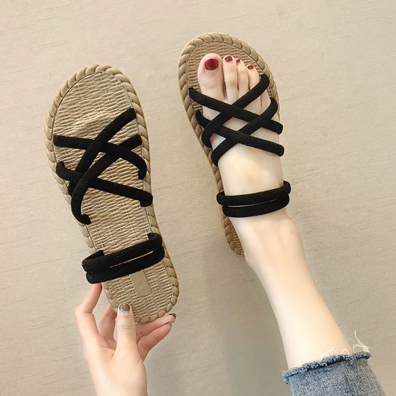 

2019 Boho Women Sandals Lace Up Hemp Rope Rome 2019 Women Sandals Casuals Gladiator Cross tied Women Shoes сандалии женские