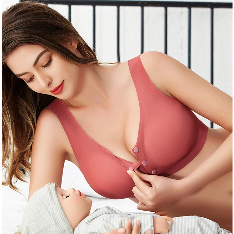 Wireless Maternity Bra Pregnant Women Seamless Prevent Sagging Breastfeeding  Bras Push Up Breathable Front Open Nursing