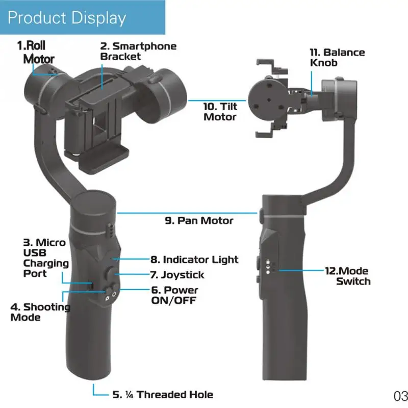 Smooth Smart Phone Stabilizing H4 Holder Handhold Gimbal Stabilizer for Iphone Samsung& Action Camera