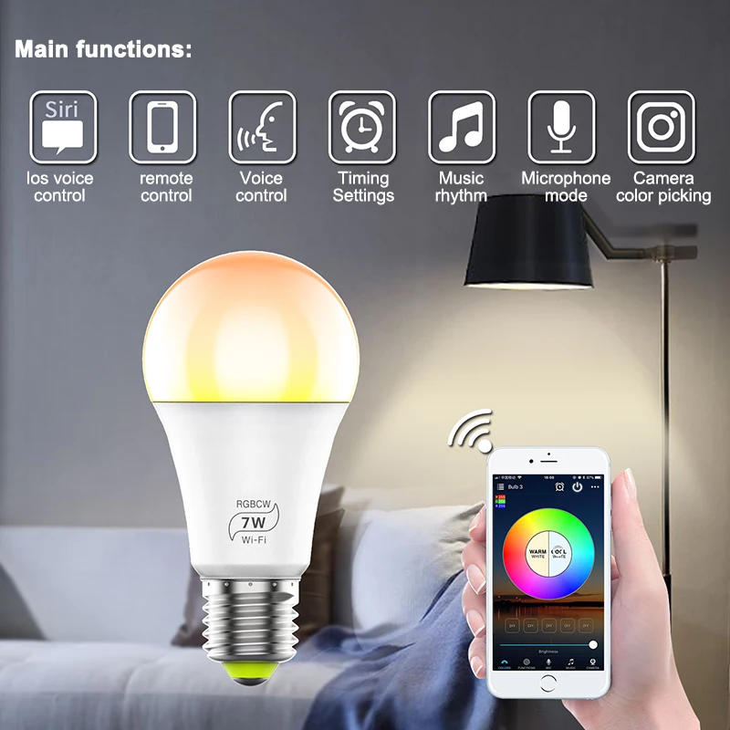 RGB LED Smart Colour Light Bulbs WiFi App Control Timing with Alexa and Google