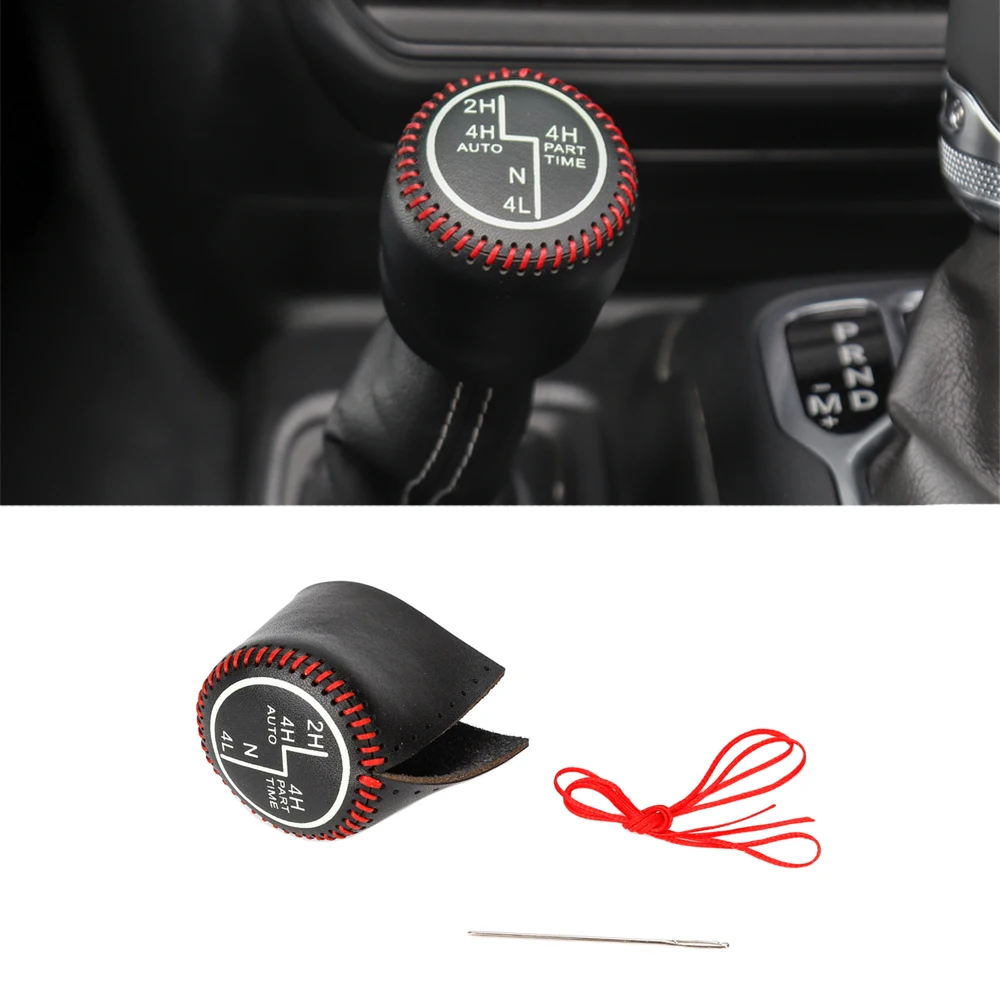 

Protective Sleeve 4WD Hand Brake Covers For Jeep Wrangler JL 2018+ Car Interior Accessories Red/Black Line Leather Car Styling