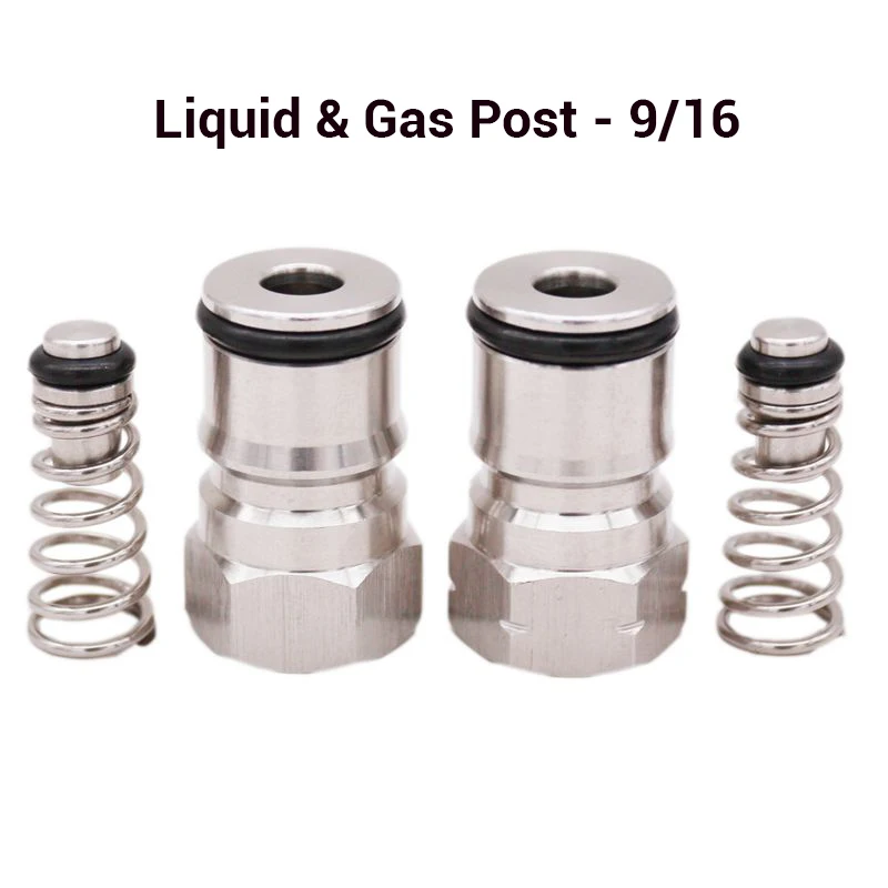 Cornelius Type keg Ball Lock Post & Poppet Female Thread Gas + liquid 19/32"-18 & 9/16"-18 Beer Keg Connector