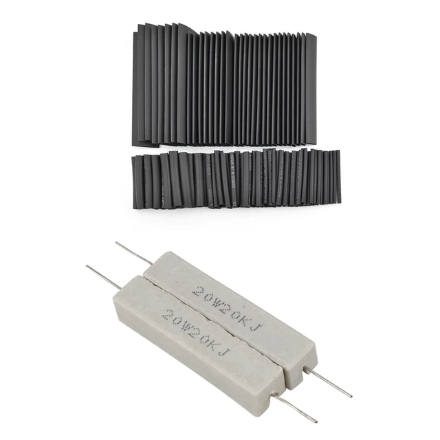 A Versatile Kit for Electronics Enthusiasts: 2Pcs Wire Wound Ceramic Cement Resistor 20K Ohm 20W Watt With 127Pcs Shrink Sleeving Tubing Tube Assortment Kit