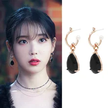 Горячий корейский отель Del Luna драма ТВ черный каплевидный кристалл серьги гвоздики для женщин вечерние ювелирные изделия