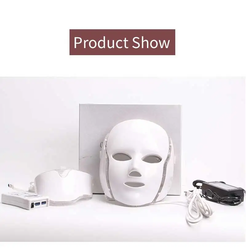 7 цветов светодиодный маска для лица и шеи, маска для красоты, светодиодный, для омоложения кожи, против морщин, фотонная терапия, радиочастотный инструмент для ухода за кожей