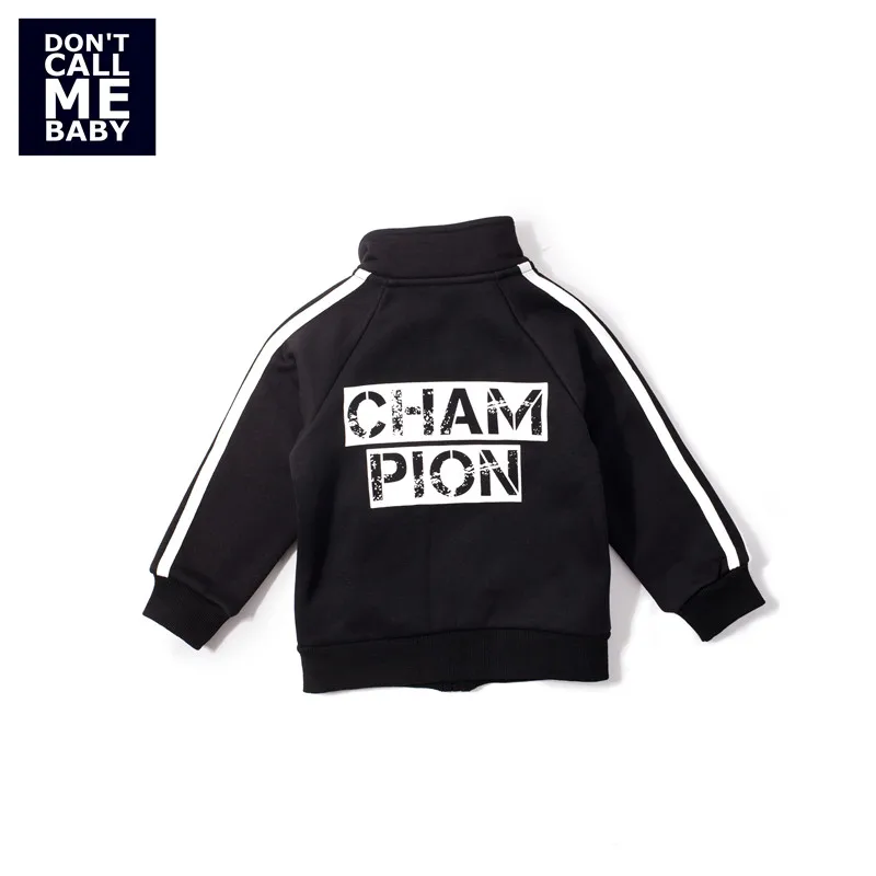 

DON`T CALL ME BABY Boys Autumn Printed Cotton Coats Children Sleeves Side Striped Jacket Kids Turtleneck Black Outwears 54255