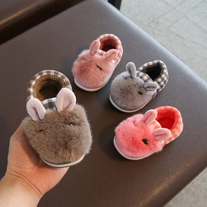 

Children's slippers autumn/winter kids baby girls home shoes boys cartoon non-slip plush indoor slippers warm cotton slippers