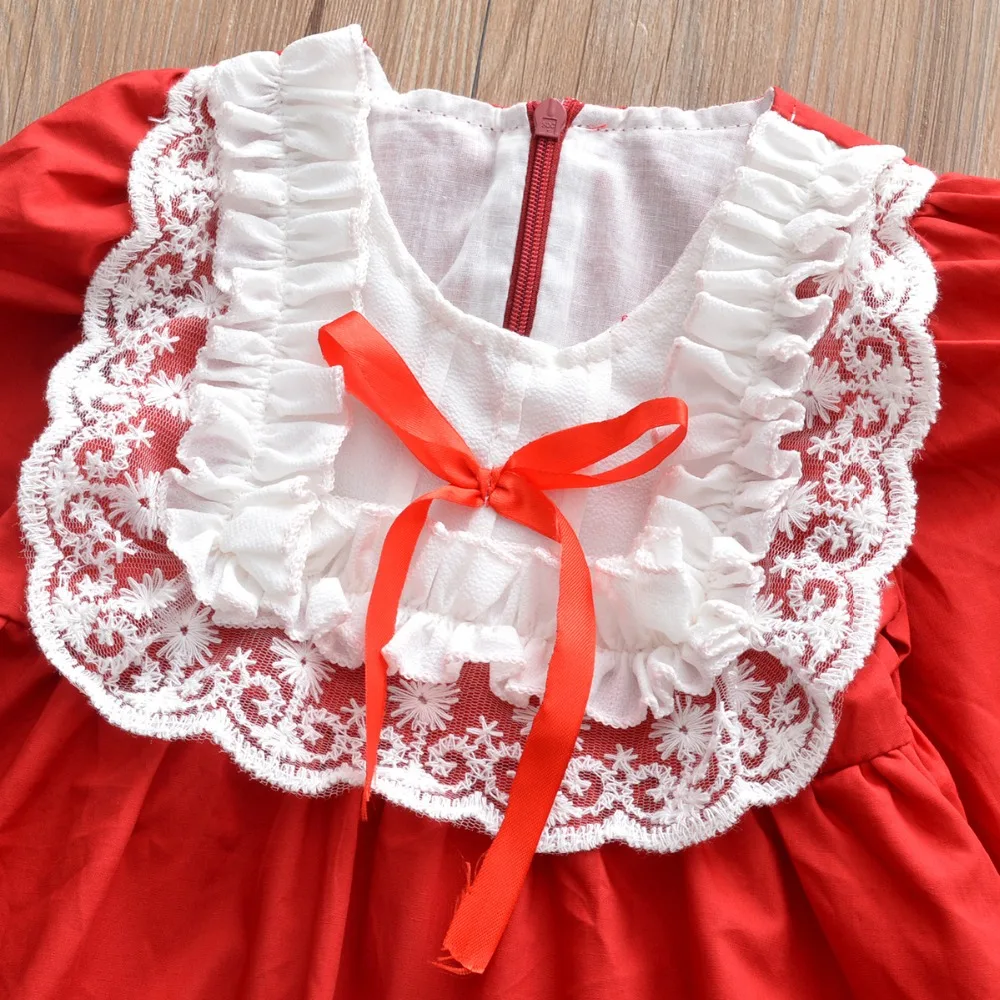 Красное рождественское платье одежда для маленьких девочек осенние платья принцессы с длинными рукавами детские элегантные праздничные платья для девочек на день рождения