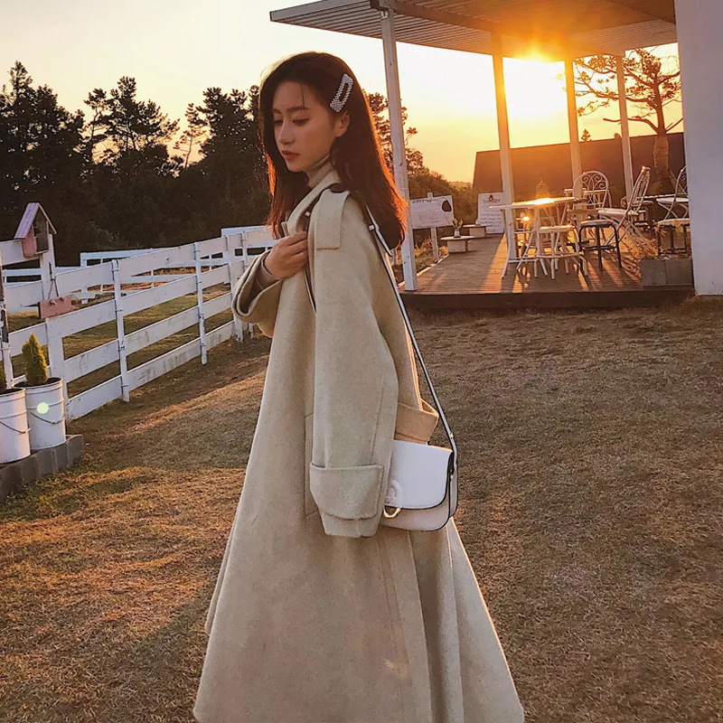 

2019 Autumn Clothing New Style Korean-style Loose-Fit Popular Mid-length Woolen Jacket Women's Elegant Hepburn Wind Woolen Overc