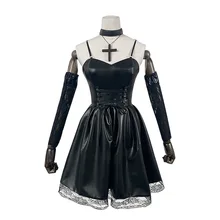 Death Note Cosplay Costume Misa Amane Imitation Leather Sexy Dress +gloves+stockings+necklace Uniform Outfit Cosplay Costume