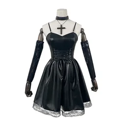 Death Note Cosplay Costume Misa Amane Imitation Leather Sexy Dress +gloves+stockings+necklace Uniform Outfit Cosplay Costume