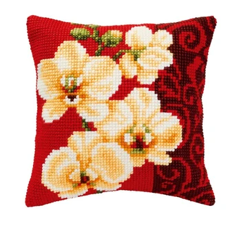 

Latch Hook Cushion Kit Gift DIY Needlework Crocheting Throw Pillow Unfinished Yarn Cross-stitch Embroidery Pillowcase Red Flower