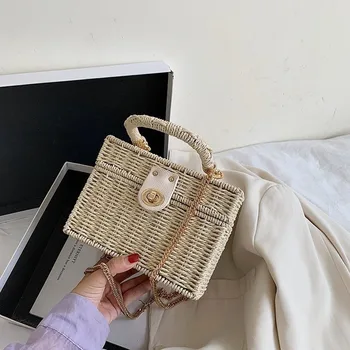 

Summer Chain Female Shoulder Handbag High-quality Weave Straw Tote bag for Women New Designer Ladies' Travel Crossbody Beach Bag
