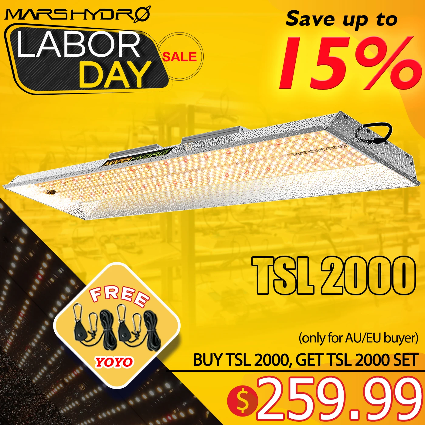 Mars Hydro TSL 2000W LED Grow Light Sunlike Full Spectrum for Veg and Bloom Hydroponics