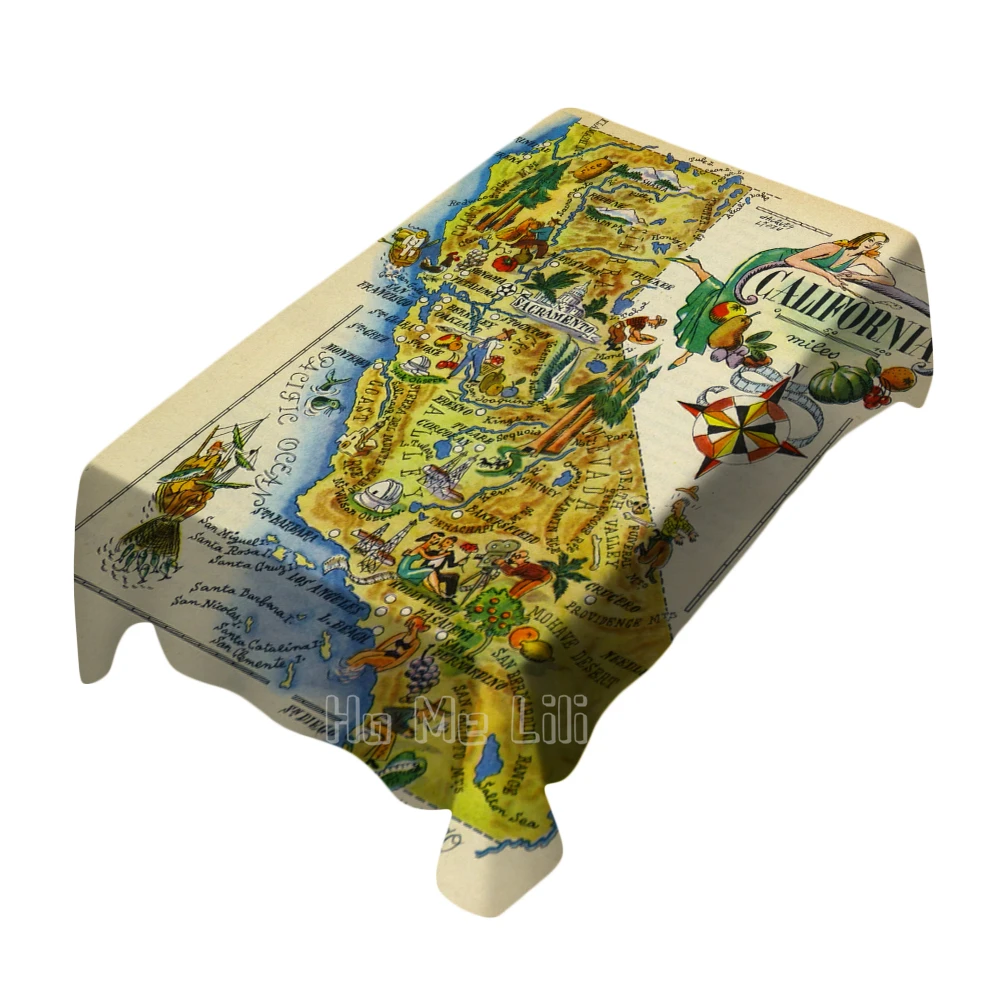 

Old California Map Tablecloth Indoor And Outdoor Art Decoration