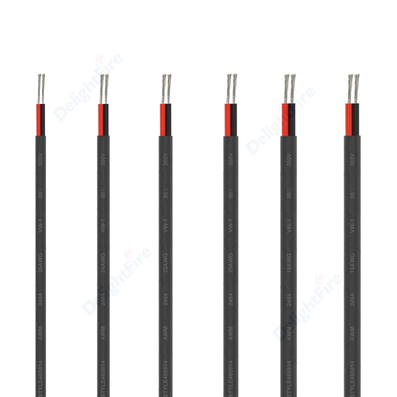 2Pin Tinned Copper Black Cable 22AWG 20AWG 18AWG Heat Insulation Extend Wire 300V 3A Cord for Garden LED Light Car Bicycle Lamp |
