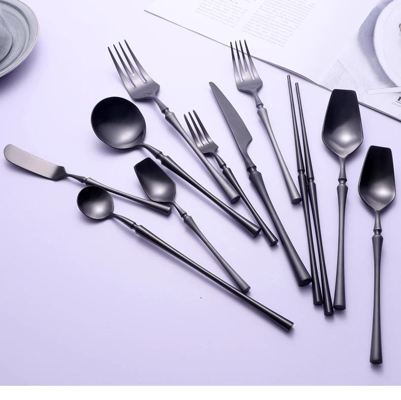 Description Picture 2 of itemMatte Black 18/10 Stainless Steel Luxury Cutlery Tableware Knife Coffee Ice Spoon Fork Chopsticks Flatware Set Dishwasher Safe
